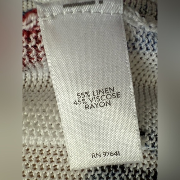 J. Jill Linen Longline Open Front Loose Knit Cardigan Coastal White Floral Large - Picture 7 of 7